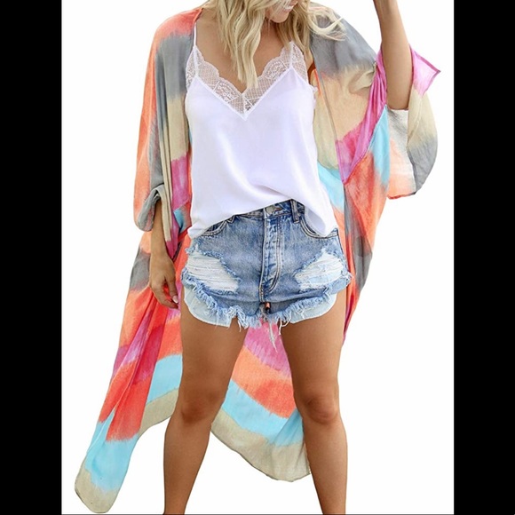 Tops - 🆕 XL Cotton-Blend Rainbow Kimono